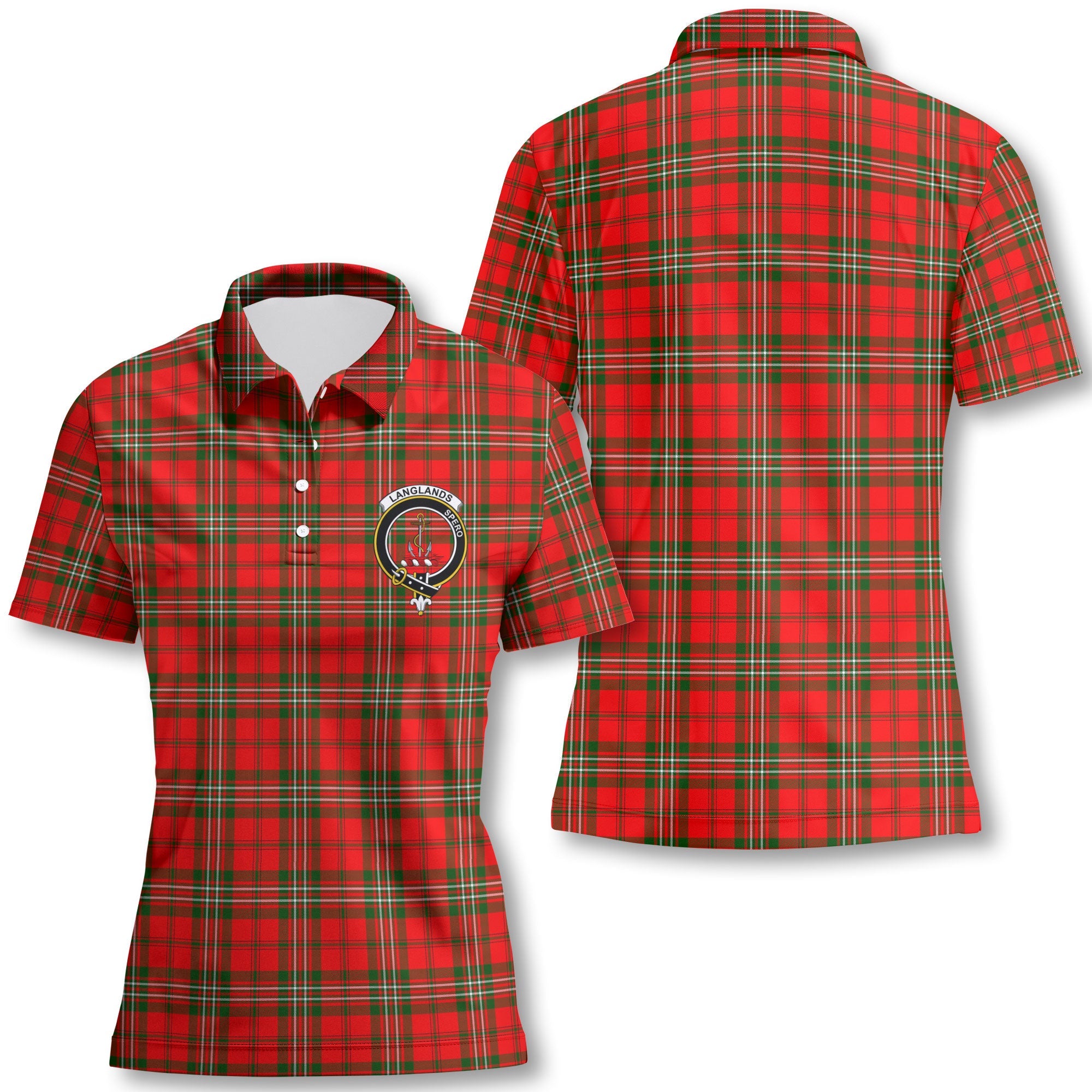 Clan Langlands Tartan Women Polo Shirt Crest And Plaid Basic Style