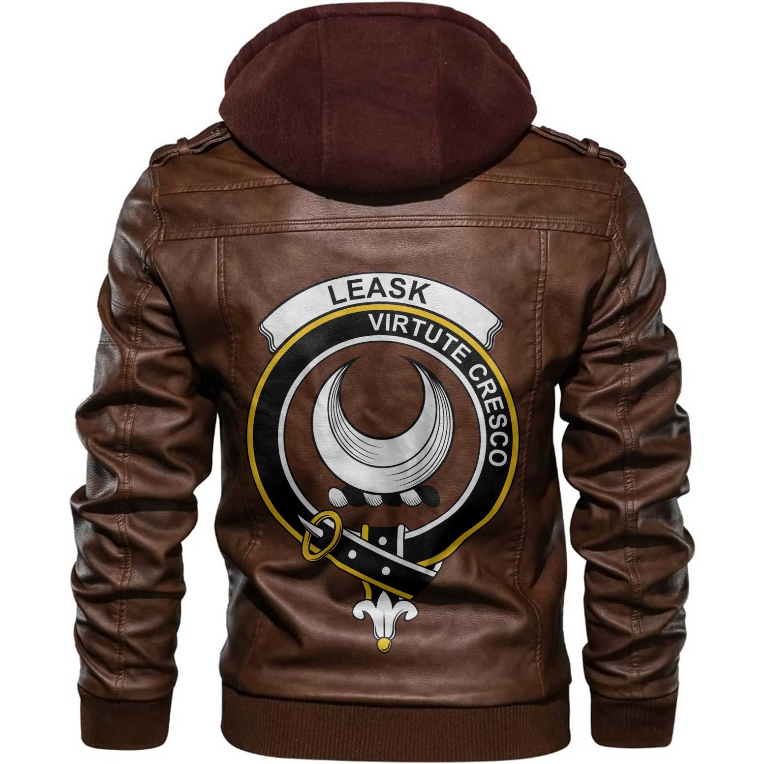 Clan Leask Tartan Zip Leather Jacket Crest And Plaid Basic Style
