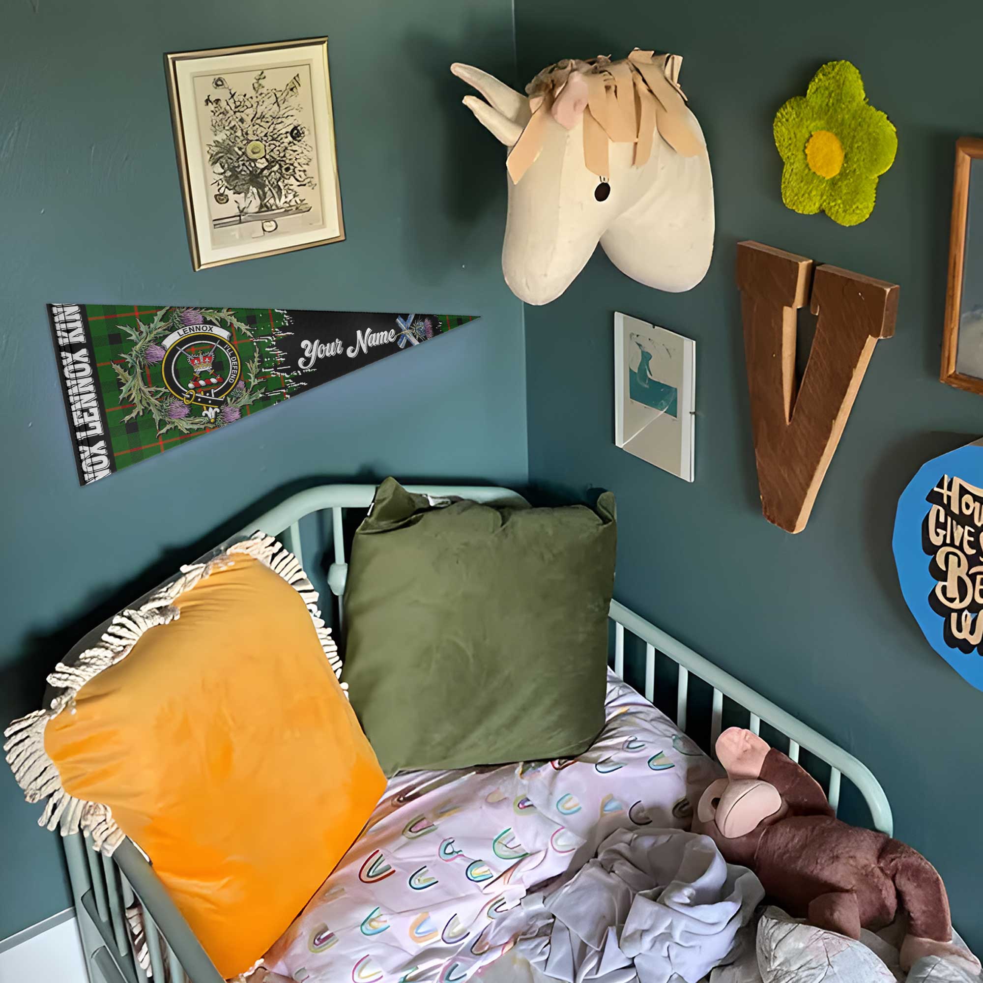 Clan Lennox Lennox Kincaid Tartan Felt Pennant Crest And Plaid Basic Style