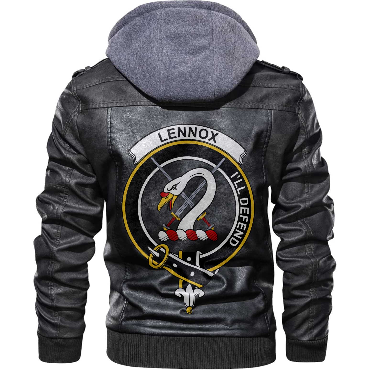 Clan Lennox Tartan Zip Leather Jacket Crest And Plaid Basic Style