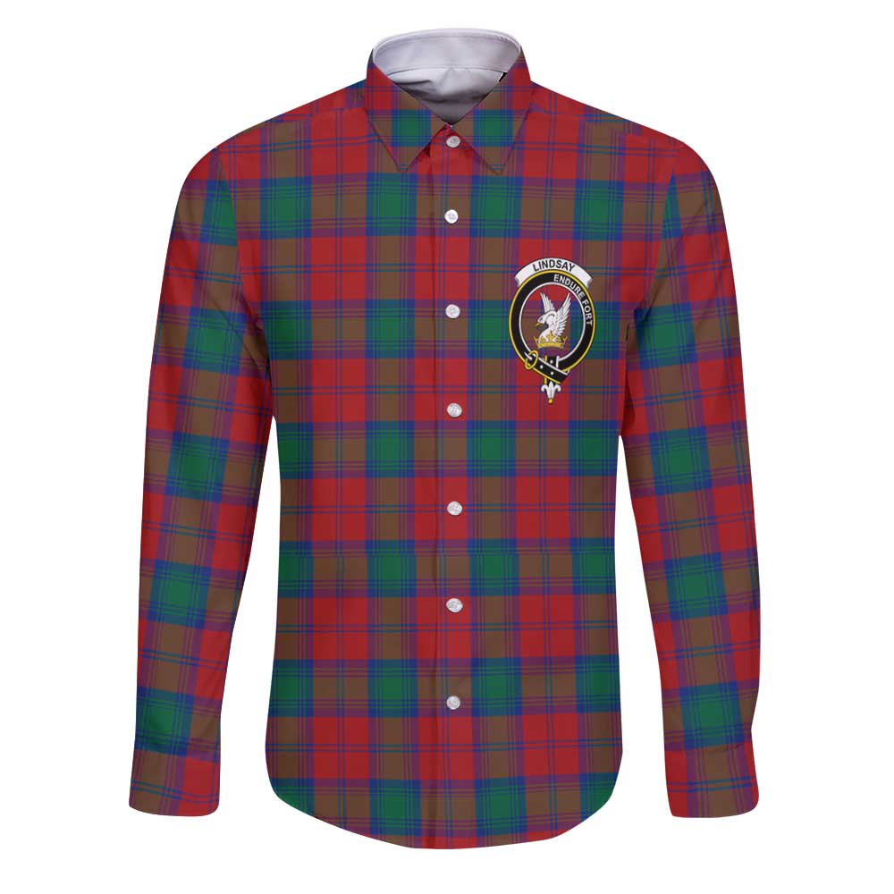 Clan Lindsay Tartan Long Sleeve Button Shirt Crest And Plaid Basic Style