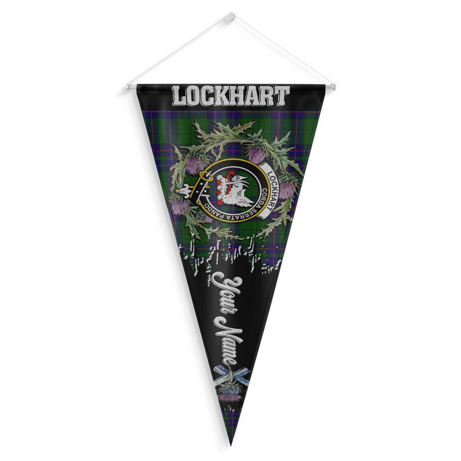 Clan Lockhart Tartan Felt Pennant Crest And Plaid Basic Style