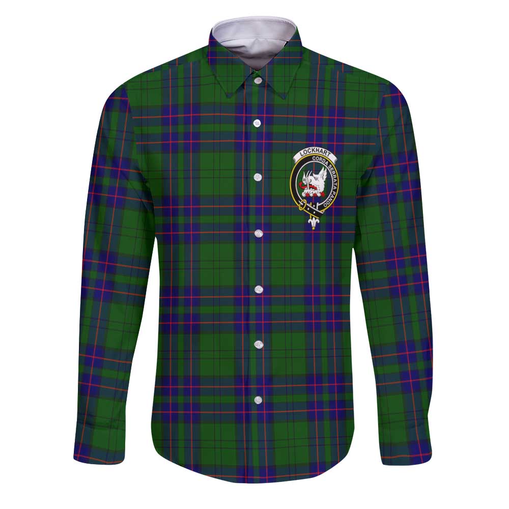 Clan Lockhart Tartan Long Sleeve Button Shirt Crest And Plaid Basic Style