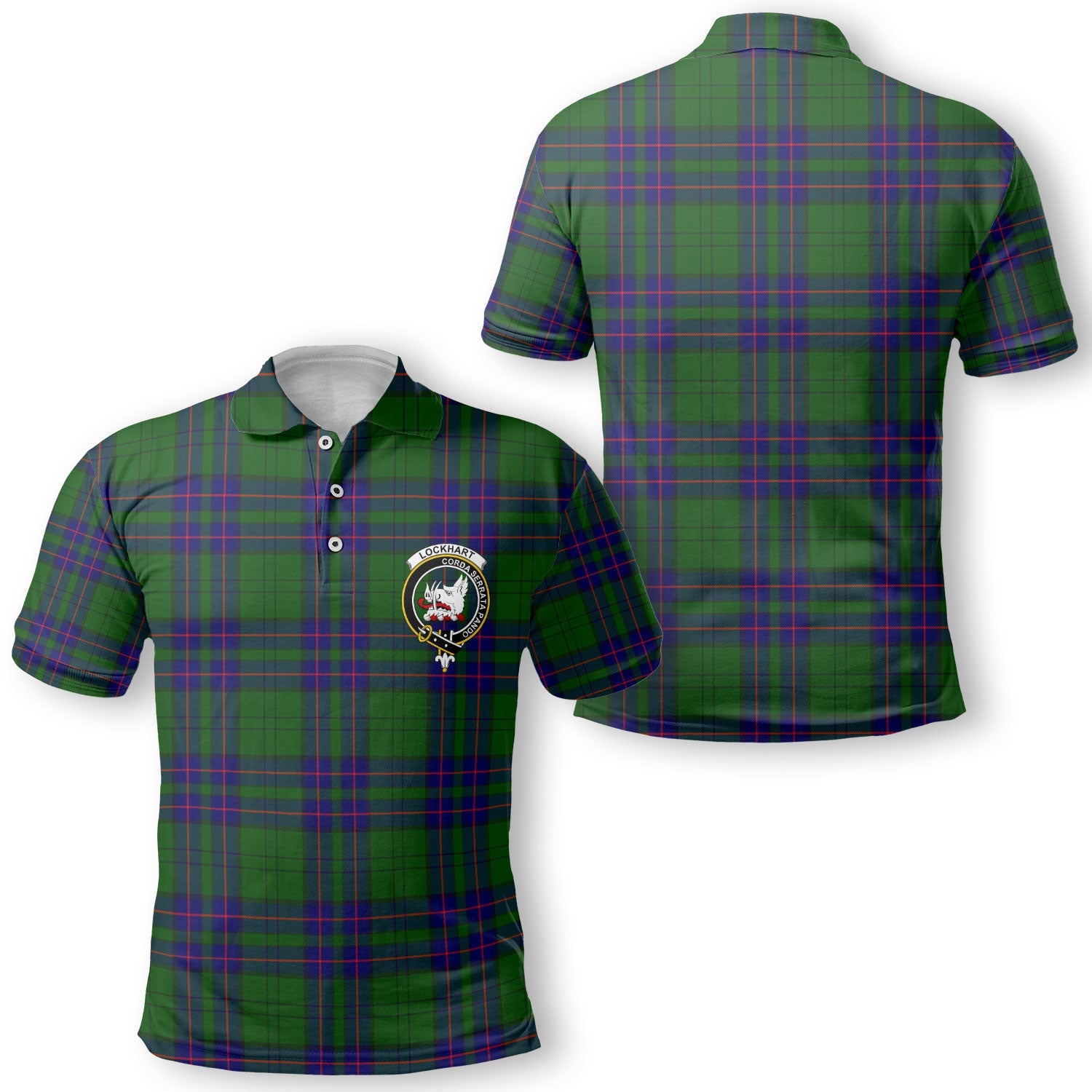 Clan Lockhart Tartan Men Polo Shirt Crest And Plaid Basic Style