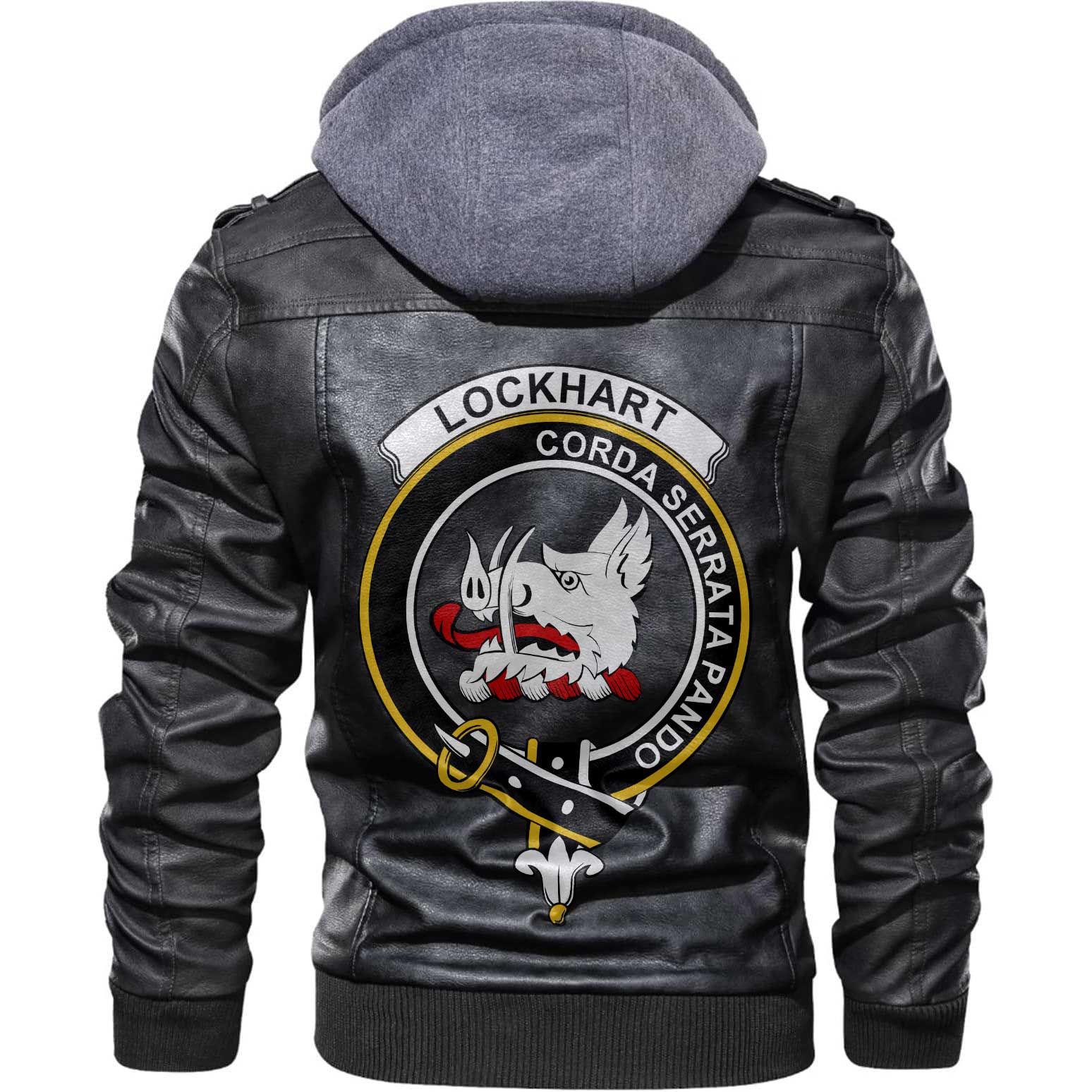 Clan Lockhart Tartan Zip Leather Jacket Crest And Plaid Basic Style