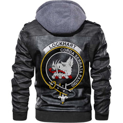 Clan Lockhart Tartan Zip Leather Jacket Crest And Plaid Basic Style