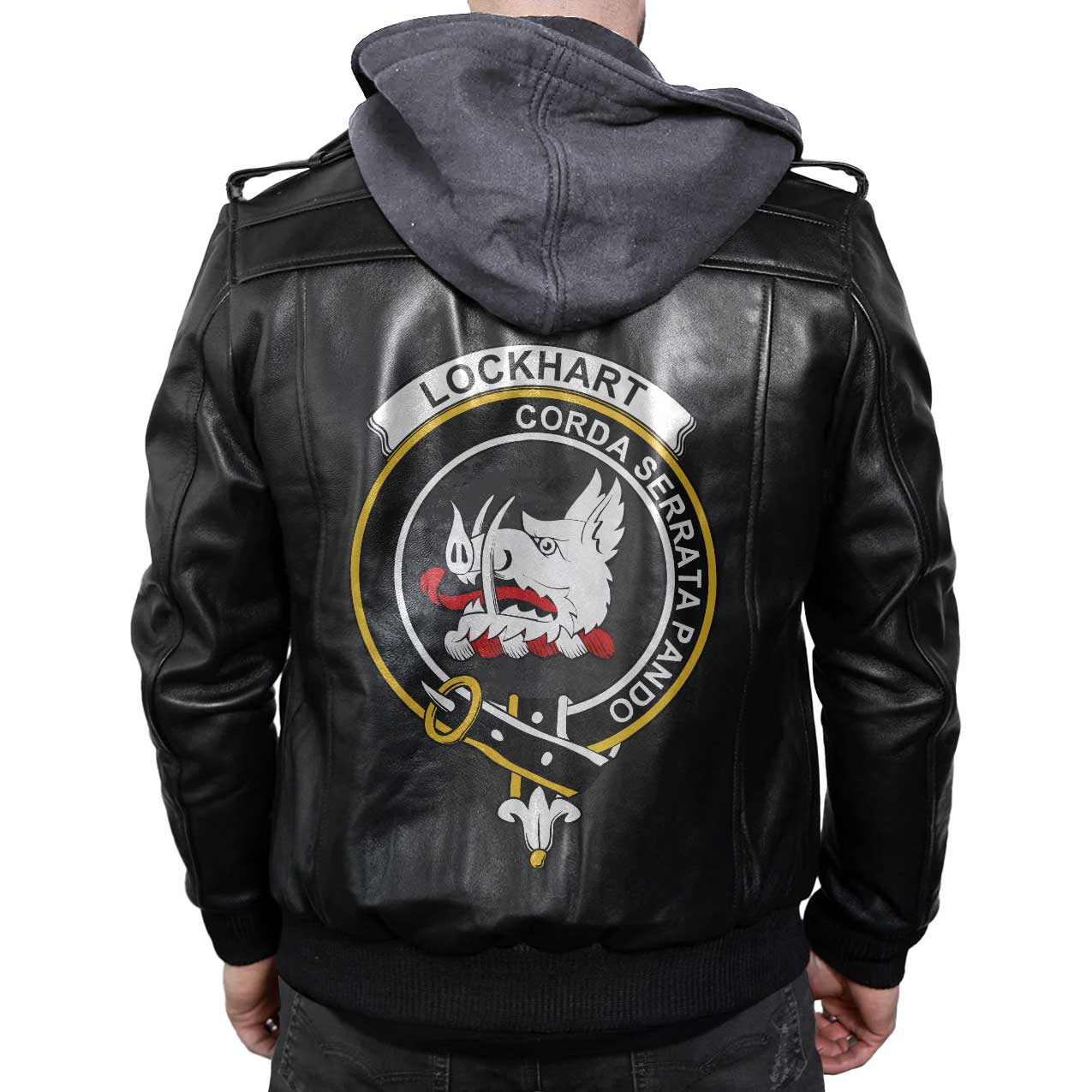 Clan Lockhart Tartan Zip Leather Jacket Crest And Plaid Basic Style