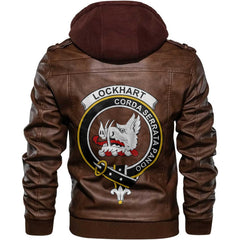 Clan Lockhart Tartan Zip Leather Jacket Crest And Plaid Basic Style