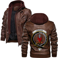 Clan Logan Tartan Zip Leather Jacket Crest And Plaid Basic Style