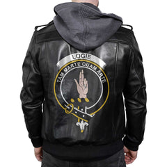 Clan Logie Tartan Zip Leather Jacket Crest And Plaid Basic Style