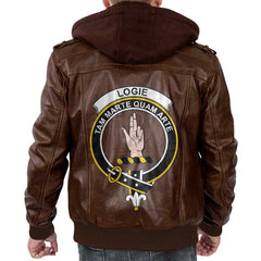 Clan Logie Tartan Zip Leather Jacket Crest And Plaid Basic Style