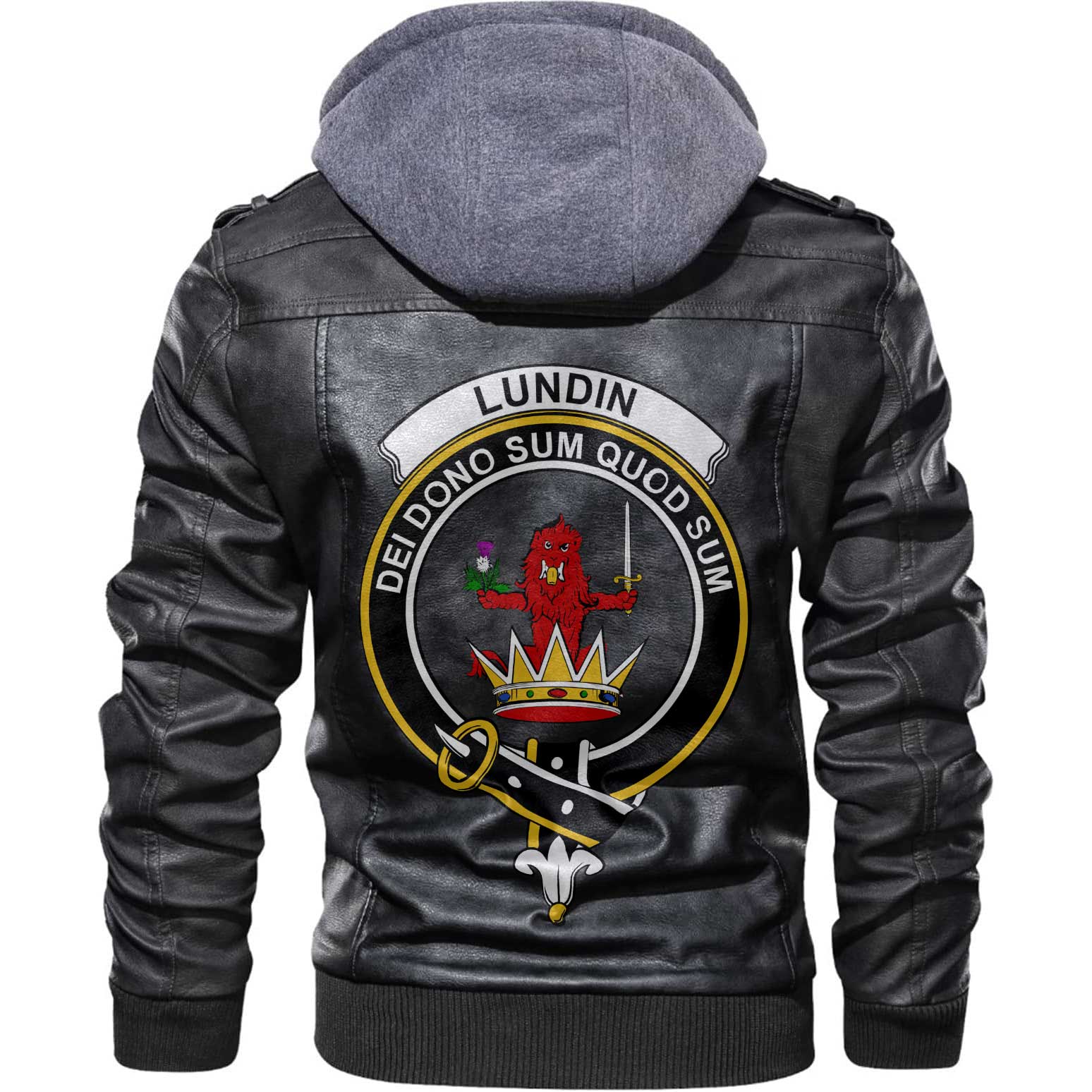 Clan Lundin Tartan Zip Leather Jacket Crest And Plaid Basic Style