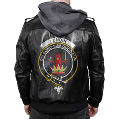 Clan Lundin Tartan Zip Leather Jacket Crest And Plaid Basic Style