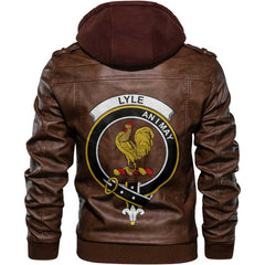 Clan Lyle Tartan Zip Leather Jacket Crest And Plaid Basic Style