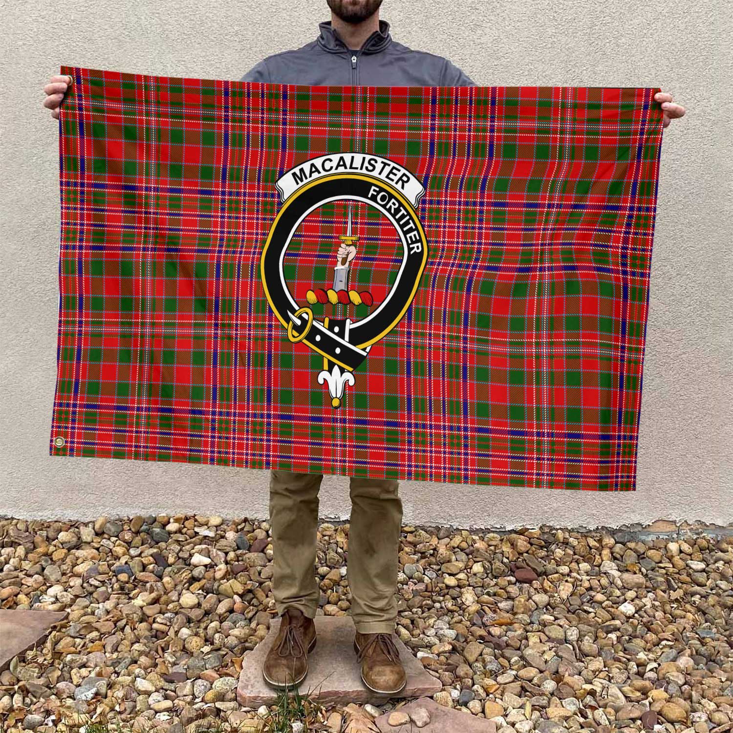 Clan Macalister Tartan Flag Crest And Plaid Basic Style