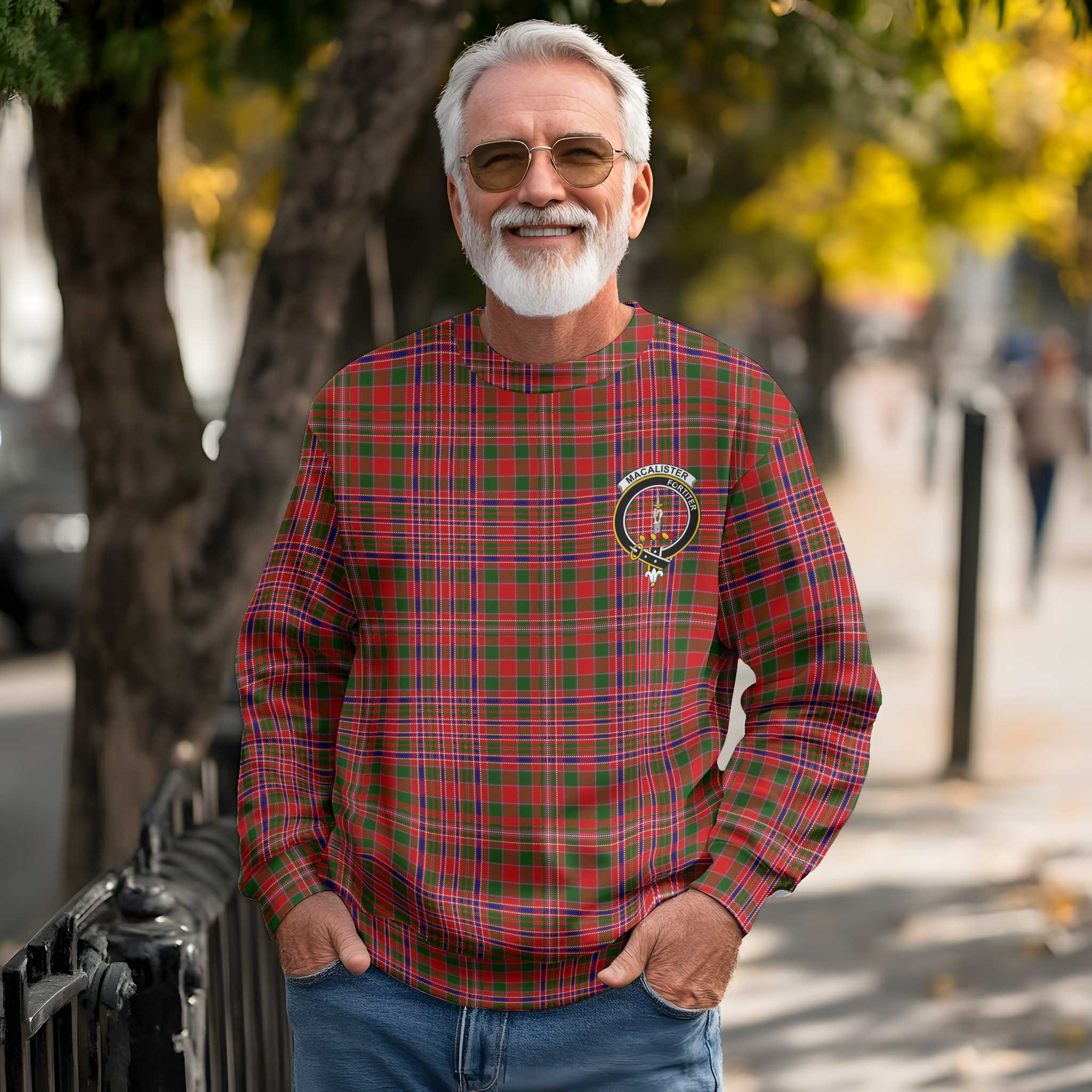 Clan Macalister Tartan Men Sweatshirt Crest And Plaid Basic Style