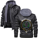 Clan Macarthur Tartan Zip Leather Jacket Crest And Plaid Basic Style