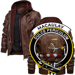 Clan Macaulay Tartan Zip Leather Jacket Crest And Plaid Basic Style
