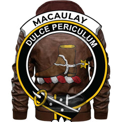 Clan Macaulay Tartan Zip Leather Jacket Crest And Plaid Basic Style