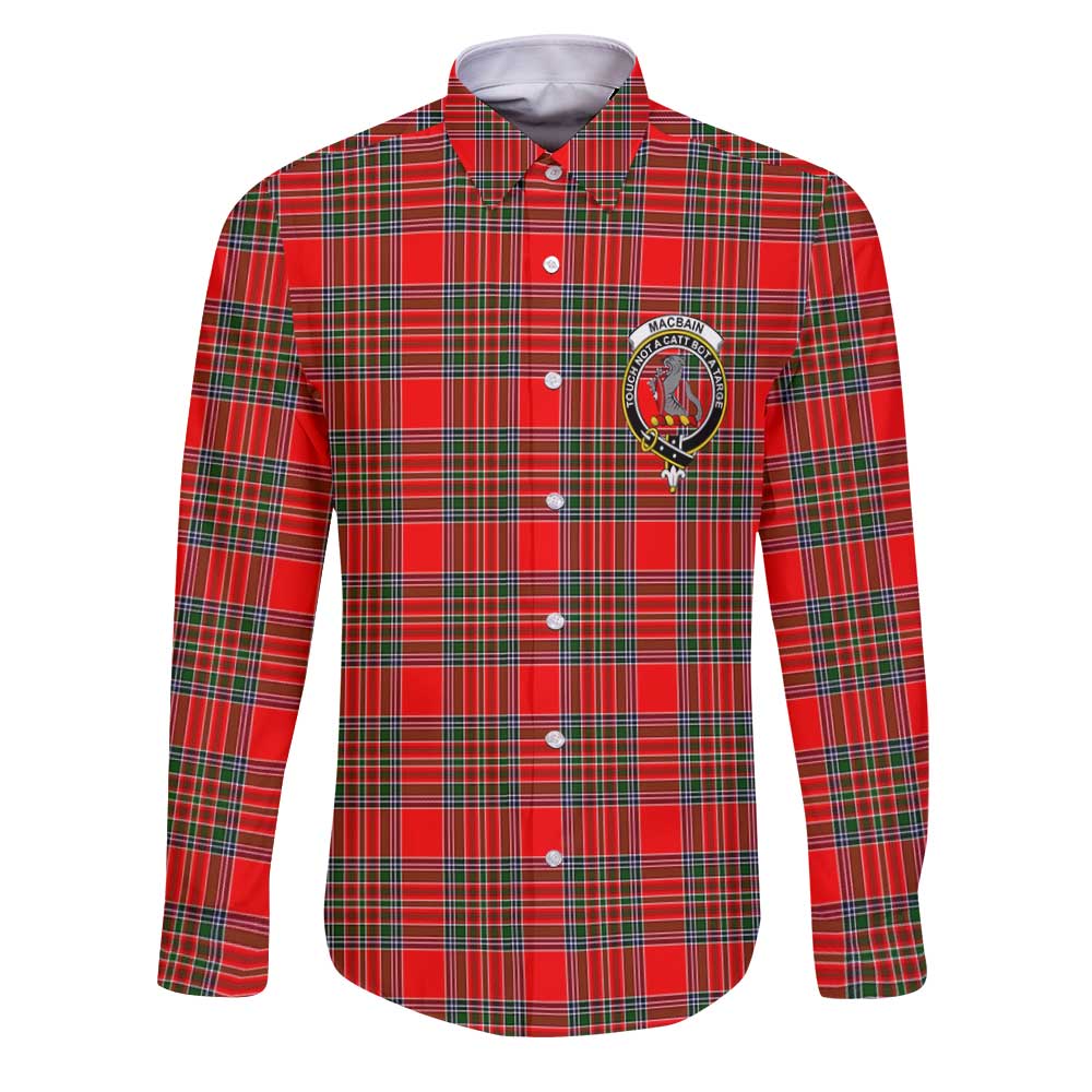 Clan Macbain Tartan Long Sleeve Button Shirt Crest And Plaid Basic Style