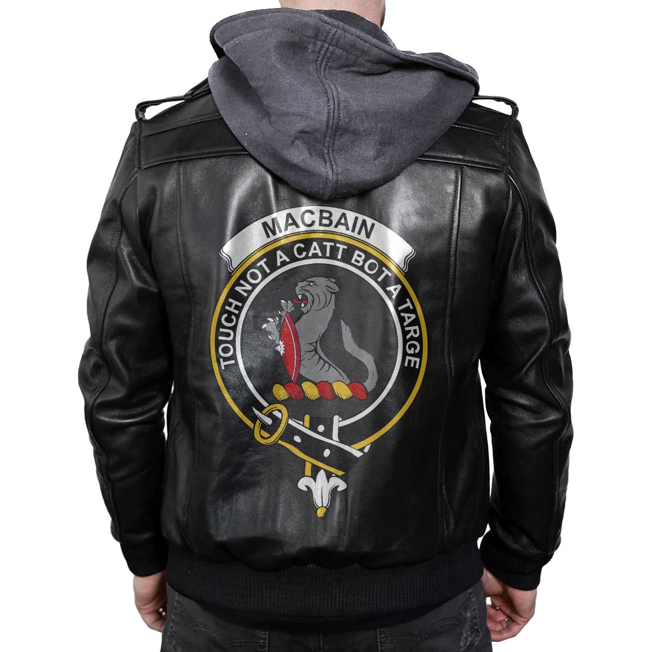 Clan Macbain Tartan Zip Leather Jacket Crest And Plaid Basic Style