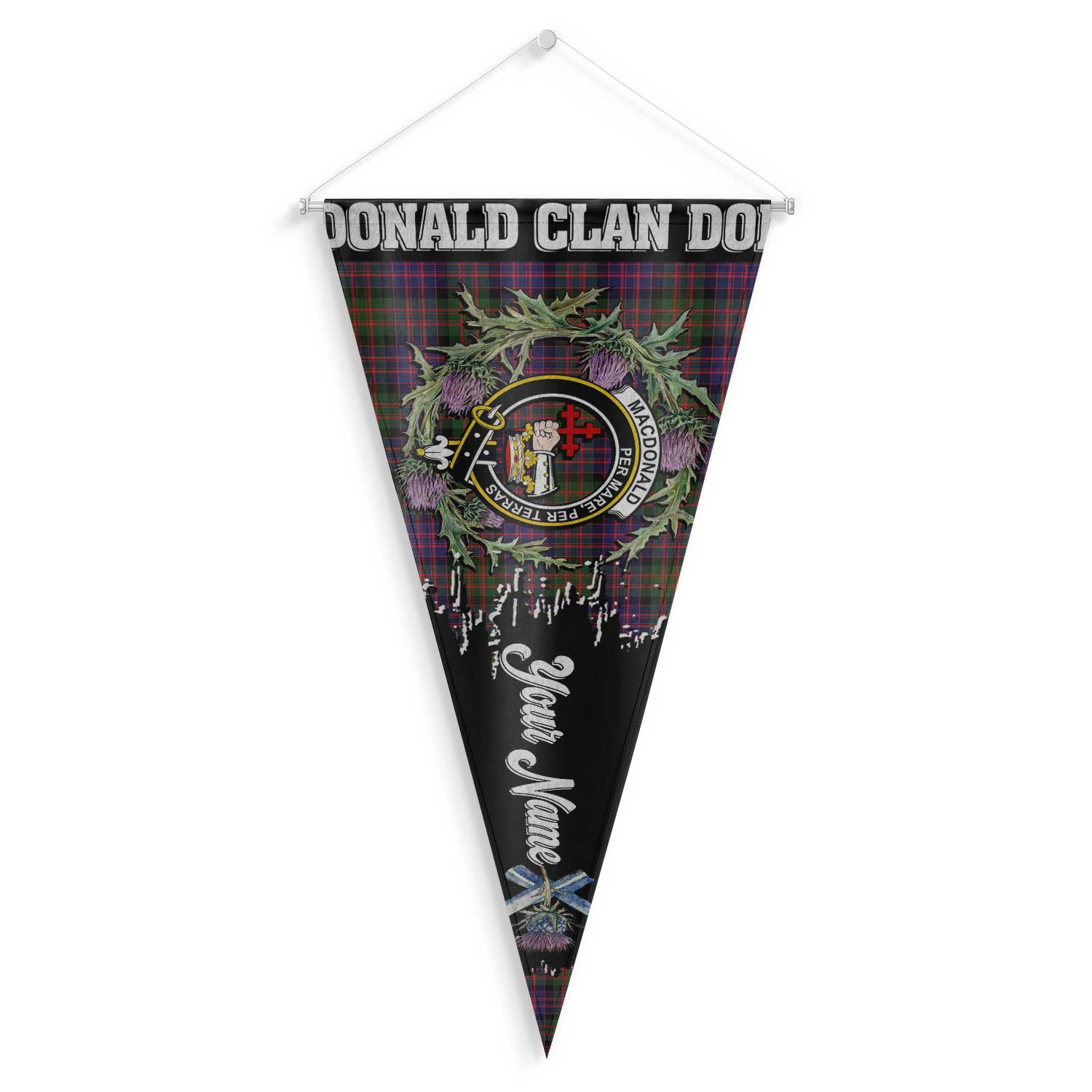 Clan Macdonald Donald Tartan Felt Pennant Crest And Plaid Basic Style