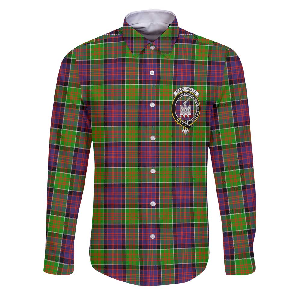 Clan Macdonald Donald Tartan Long Sleeve Button Shirt Crest And Plaid Basic Style