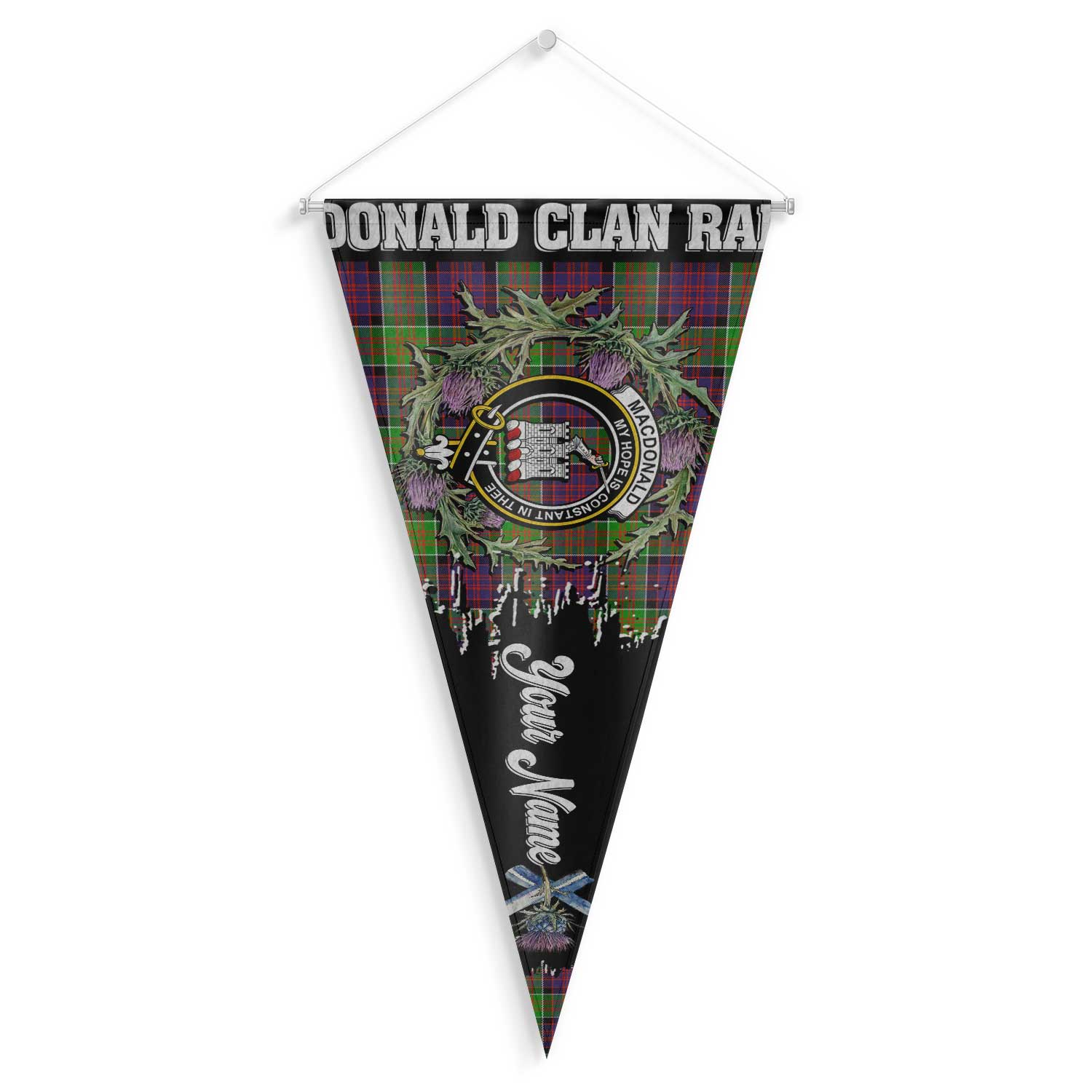 Clan Macdonald Ranald Tartan Felt Pennant Crest And Plaid Basic Style