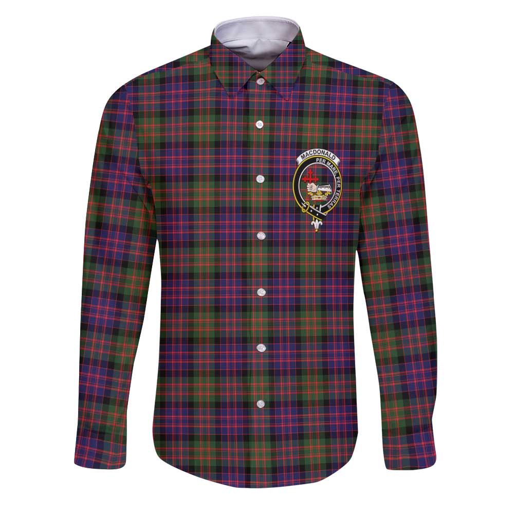 Clan Macdonald Tartan Long Sleeve Button Shirt Crest And Plaid Basic Style