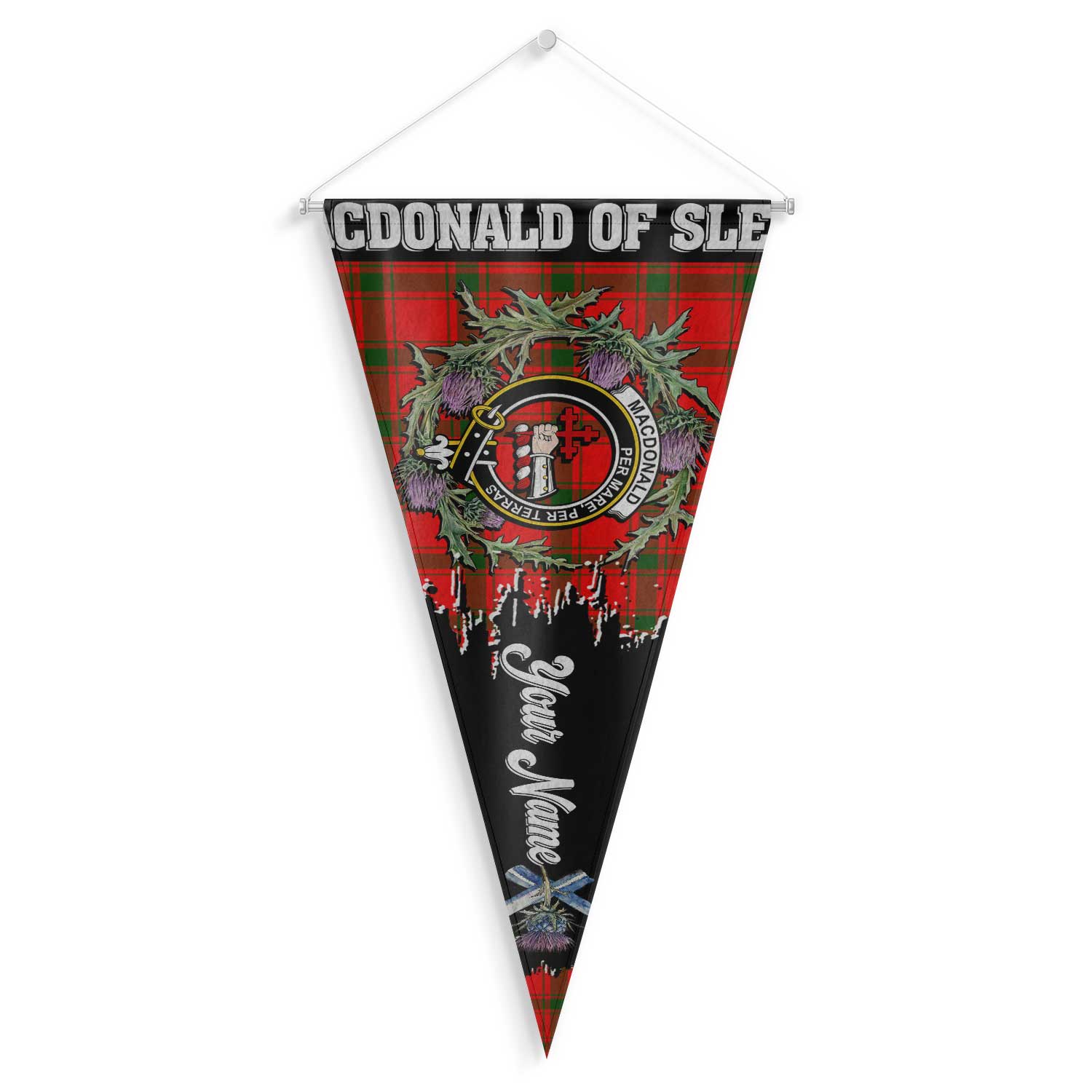 Clan Macdonald Of Sleat Tartan Felt Pennant Crest And Plaid Basic Style