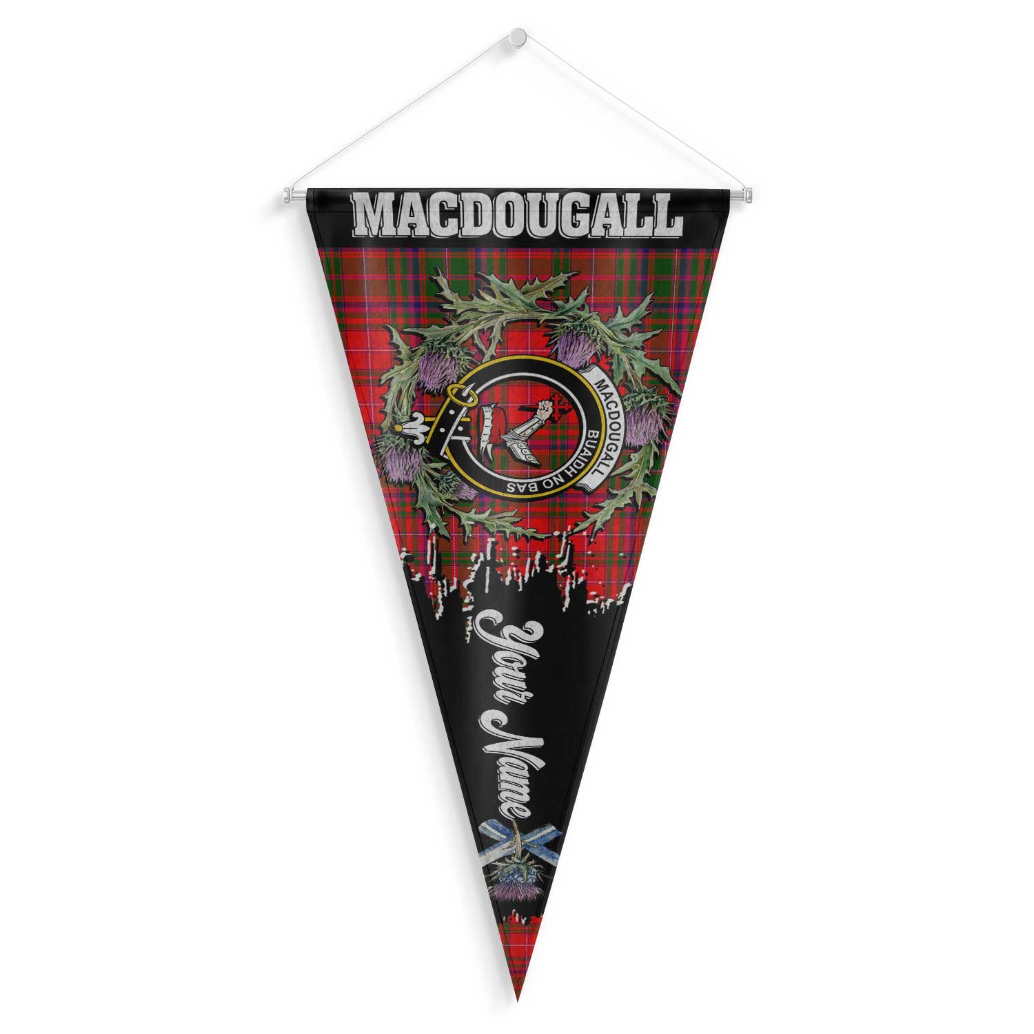 Clan Macdougall Tartan Felt Pennant Crest And Plaid Basic Style