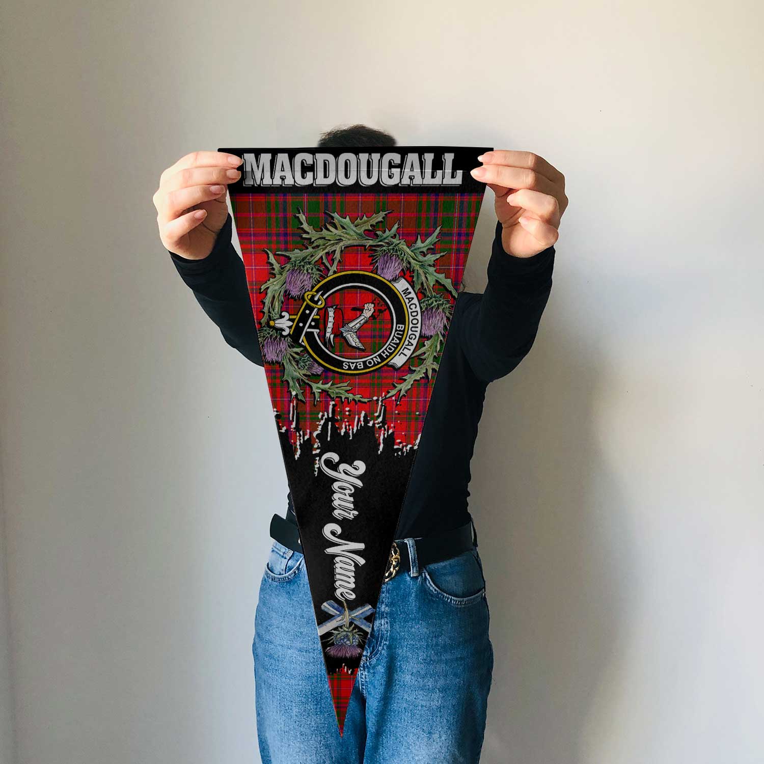 Clan Macdougall Tartan Felt Pennant Crest And Plaid Basic Style