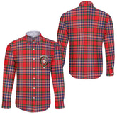 Clan Macfarlane Tartan Long Sleeve Button Shirt Crest And Plaid Basic Style