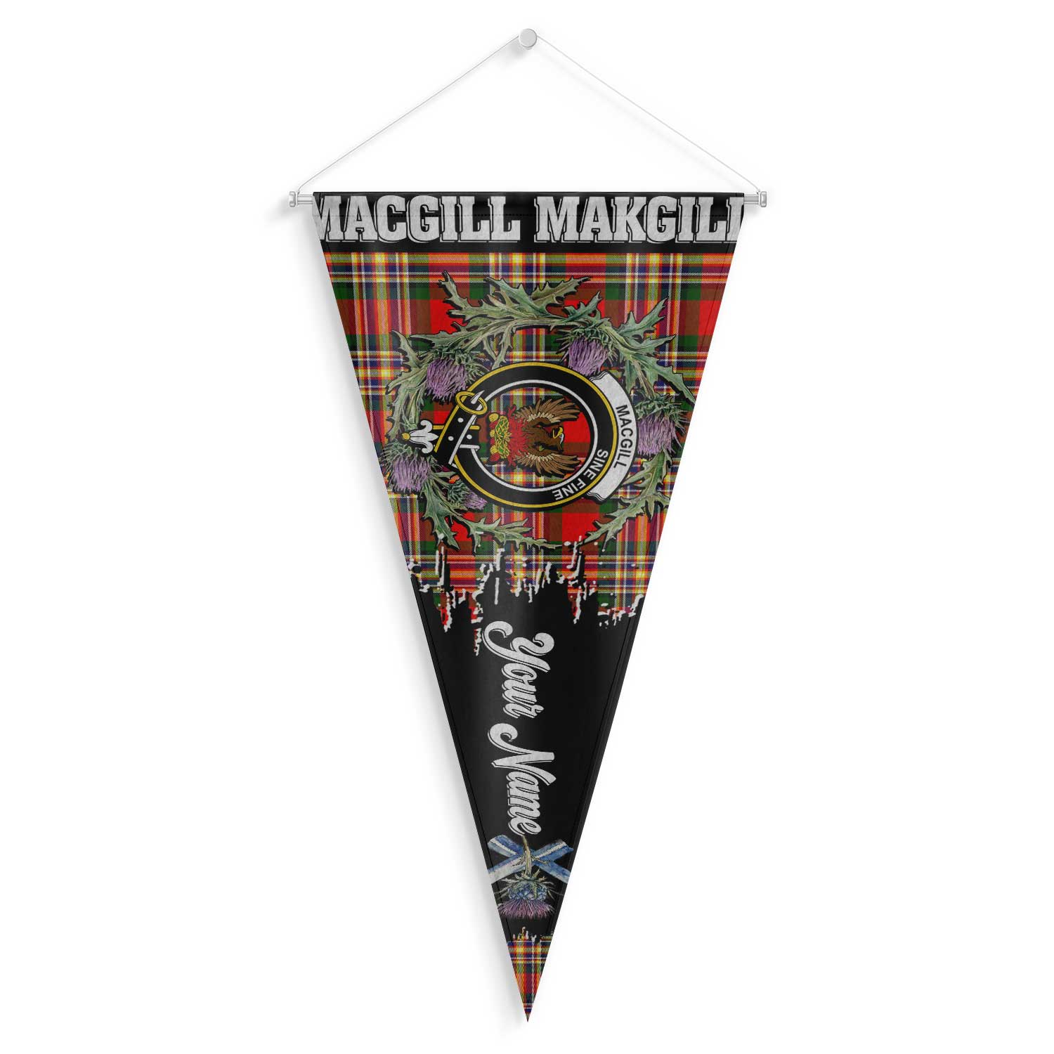 Clan Macgill Makgill Tartan Felt Pennant Crest And Plaid Basic Style