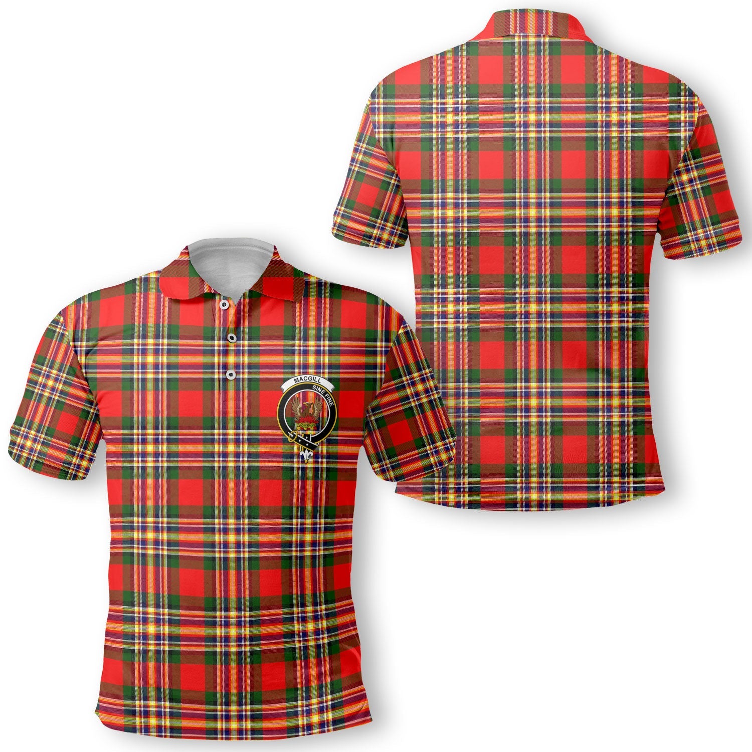 Clan Macgill Tartan Men Polo Shirt Crest And Plaid Basic Style