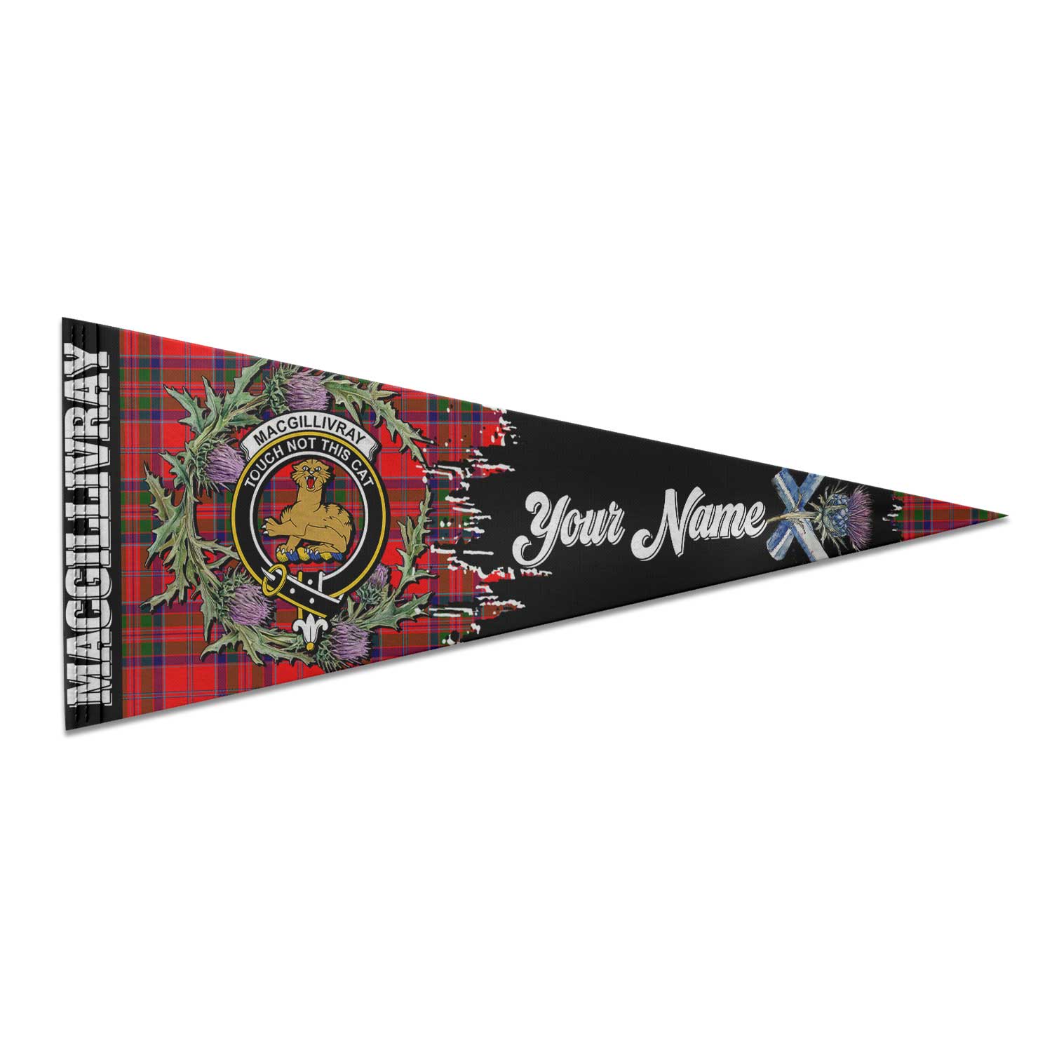 Clan Macgillivray Tartan Felt Pennant Crest And Plaid Basic Style
