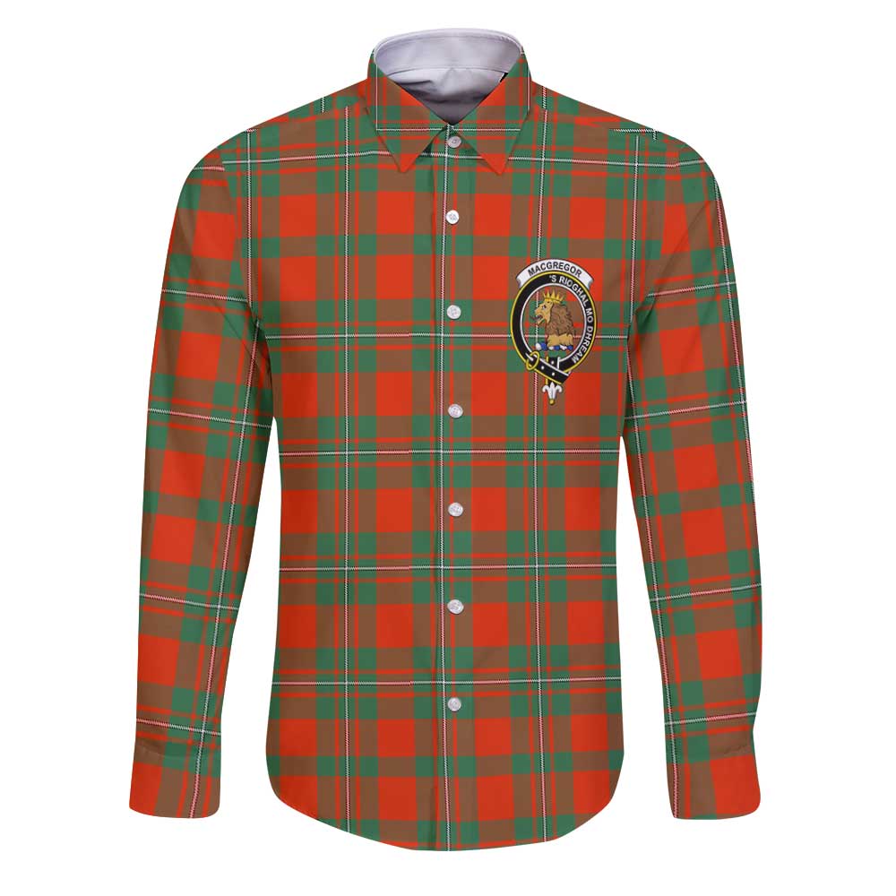 Clan Macgregor Tartan Long Sleeve Button Shirt Crest And Plaid Basic Style