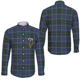 Clan Macinnes Tartan Long Sleeve Button Shirt Crest And Plaid Basic Style