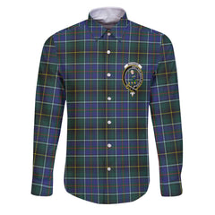 Clan Macinnes Tartan Long Sleeve Button Shirt Crest And Plaid Basic Style