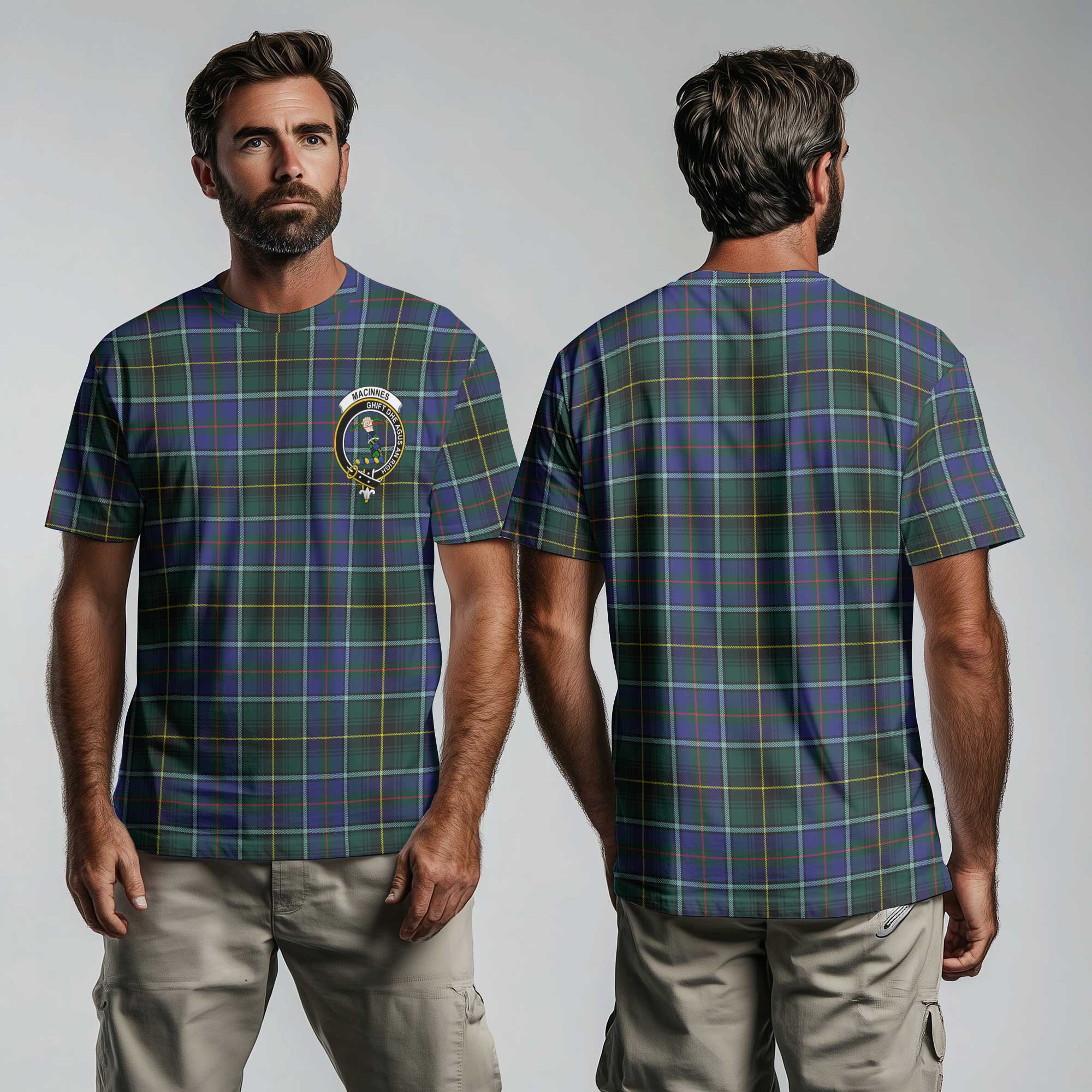 Clan Macinnes Tartan Men T Shirt Crest And Plaid Basic Style