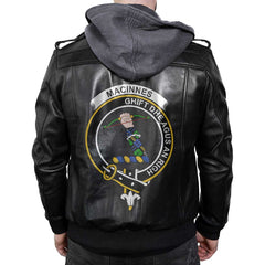 Clan Macinnes Tartan Zip Leather Jacket Crest And Plaid Basic Style