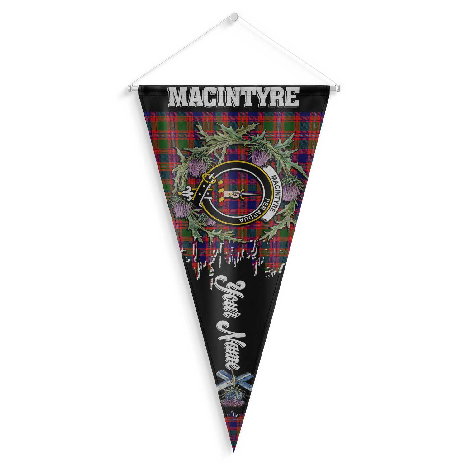Clan Macintyre Tartan Felt Pennant Crest And Plaid Basic Style
