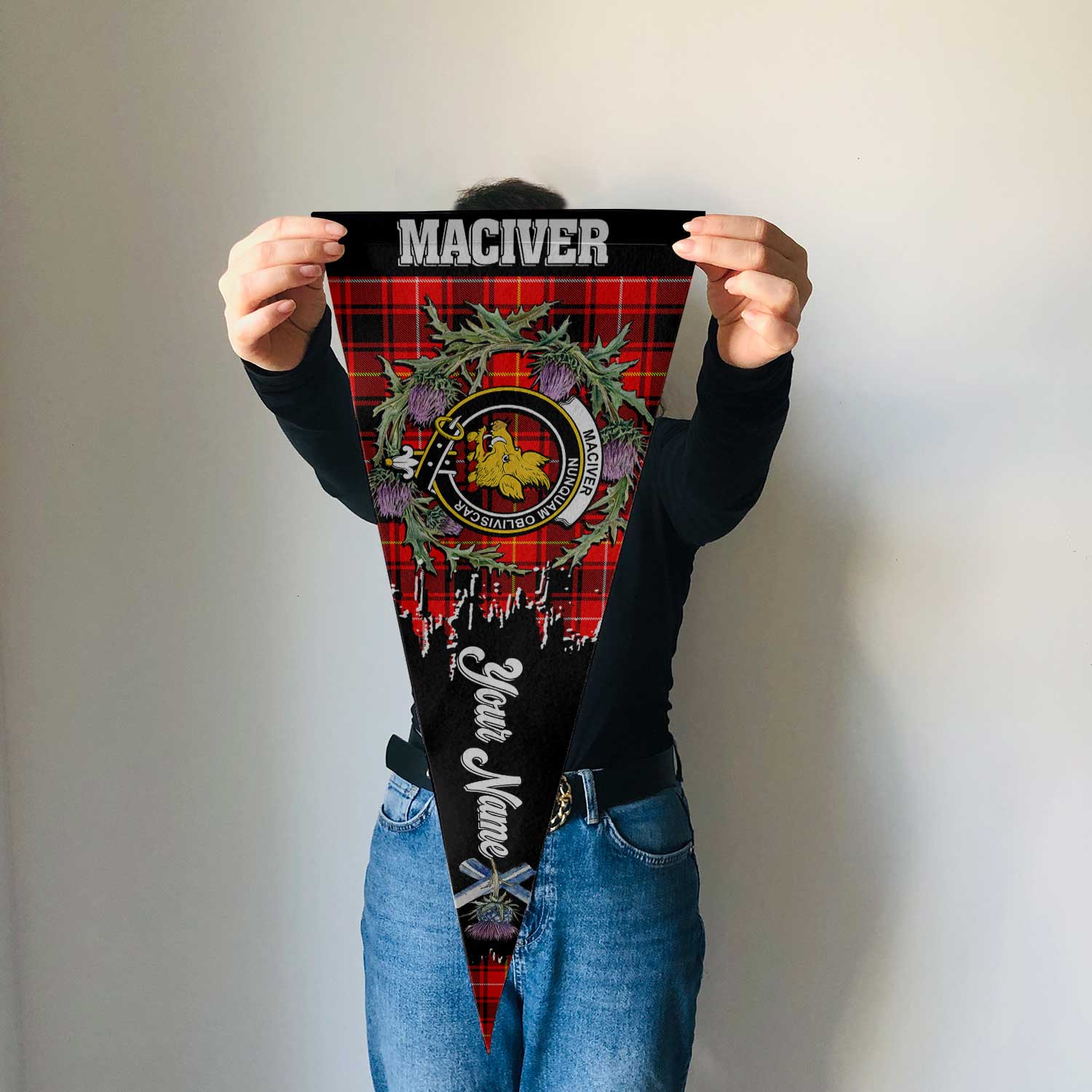 Clan Maciver Tartan Felt Pennant Crest And Plaid Basic Style