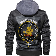 Clan Maciver Tartan Zip Leather Jacket Crest And Plaid Basic Style