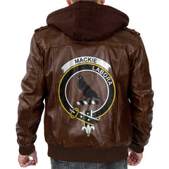 Clan Mackie Tartan Zip Leather Jacket Crest And Plaid Basic Style