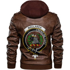Clan Maclaren Tartan Zip Leather Jacket Crest And Plaid Basic Style