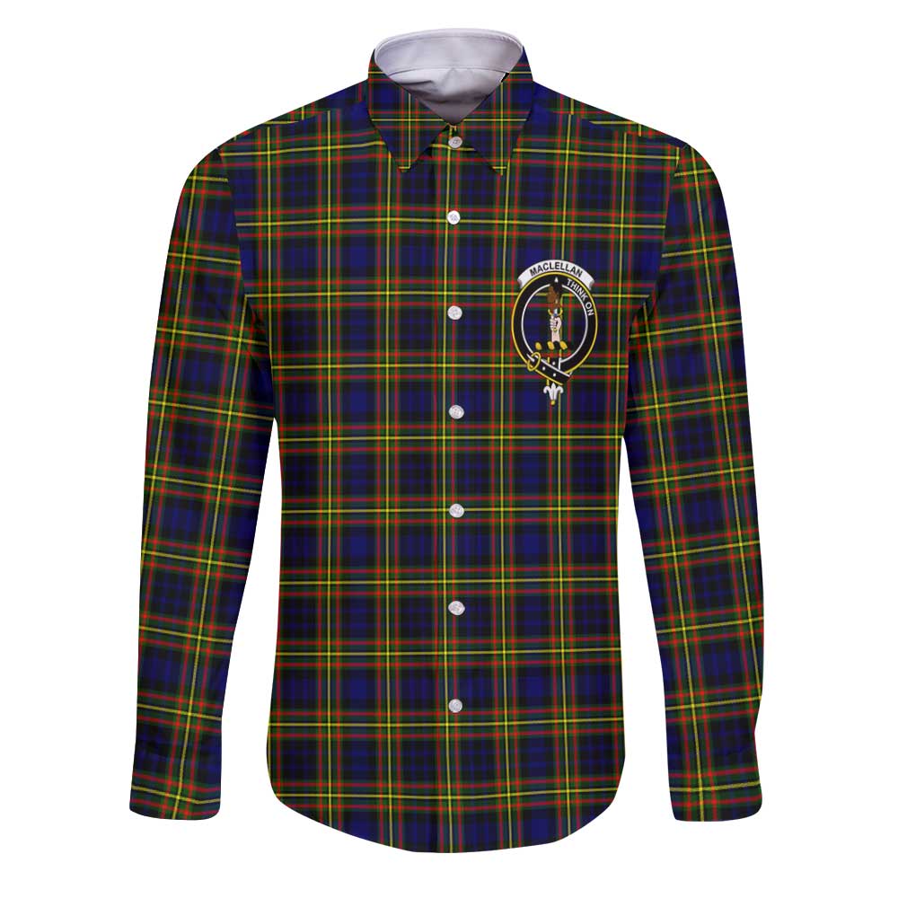 Clan Maclellan Tartan Long Sleeve Button Shirt Crest And Plaid Basic Style