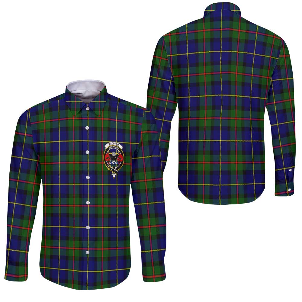 Clan Macleod Tartan Long Sleeve Button Shirt Crest And Plaid Basic Style