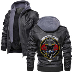 Clan Macleod Tartan Zip Leather Jacket Crest And Plaid Basic Style