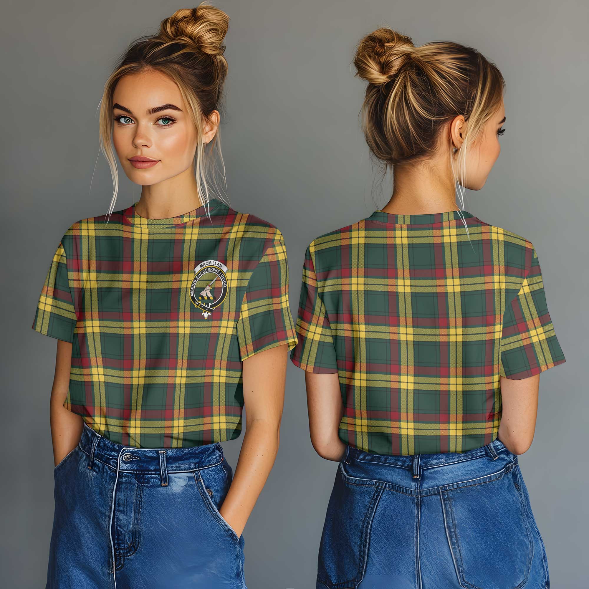 Clan Macmillan Tartan Women T Shirt Crest And Plaid Basic Style